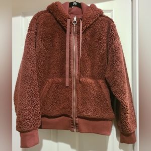 Athleta reversible sherpa sweater zipper jacket, XL, maroon